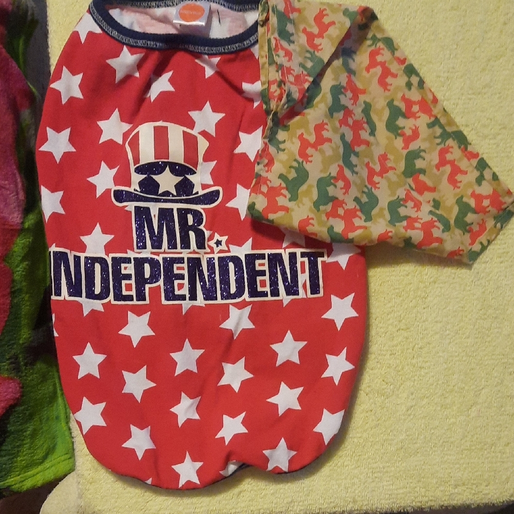 Patriotic Dog Shirt - Red and White And A Dog Bandana With Velcro